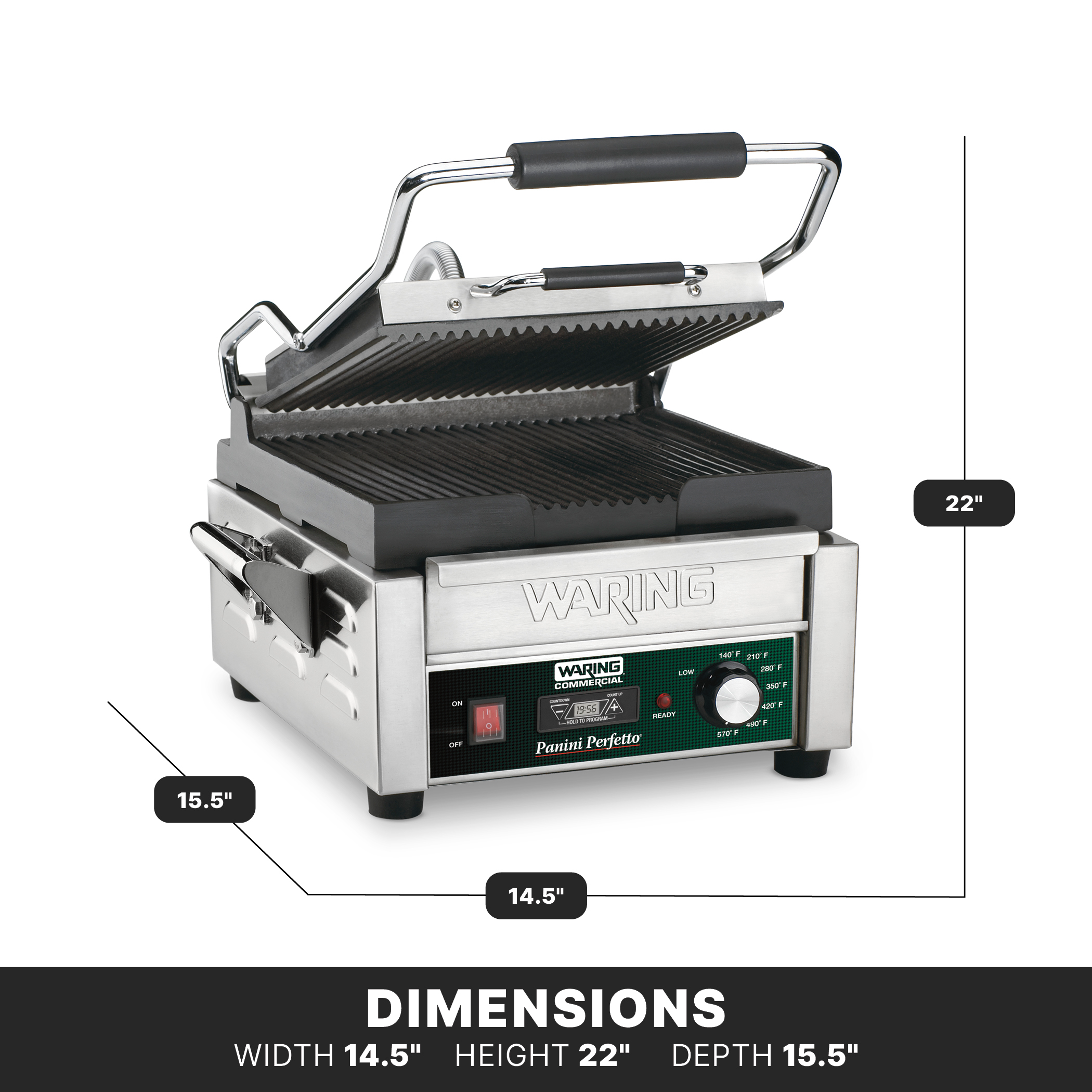 Ribbed Panini Grill with Timer, 9.75" x 9.25"